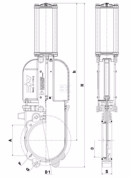 Válvula de guillotina 4" GLADIO, neumática con sensores 2 Válvula de guillotina 4" GLADIO, neumática con sensores