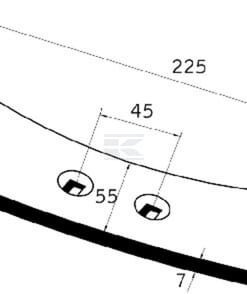 Punta de cultivador 230 x 53 x 8 mm reversible, curvada, 2 orificios 6 Punta de cultivador 230 x 53 x 8 mm reversible, curvada, 2 orificios