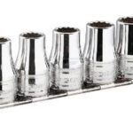 Juego de llaves de vaso de 1/2", en riel de soporte, 7 piezas