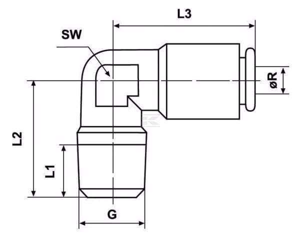 Conector rápido Ø 4 mm 90° rosca macho M10x1, Kramp