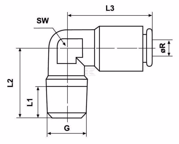 Conector rápido Ø 6mm 90° rosca macho 1/8", Kramp