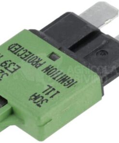 Fusible Térmico de reinicio manual 28V 30A Longitud 34,4mm verde