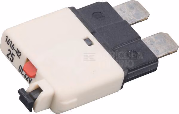 Fusible Térmico de reinicio manual 28V 25A Longitud 34,4mm blanco 1 Fusible Térmico de reinicio manual 28V 25A Longitud 34,4mm blanco