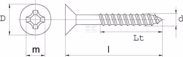Tornillo madera 5x80 mm PZ2 avellanado, acero inox., Kramp