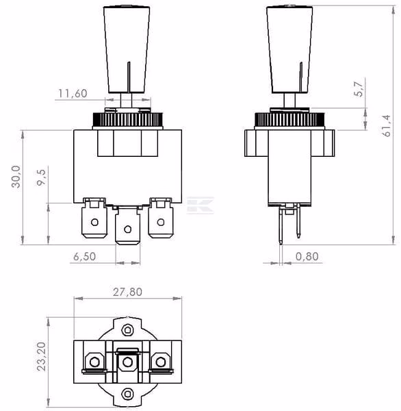Interruptor basculante, encendido-apagado-encendido, 12-24 V CC, 10 A, 125-250 V CA, 2 A, 3 pines, terminales planos, tuerca metálica, tapa de plástico