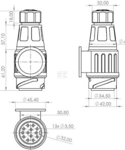 Enchufe de remolque de 13 polos, plástico, 12 V, tipo largo, terminales de rosca 9 Enchufe de remolque de 13 polos, plástico, 12 V, tipo largo, terminales de rosca