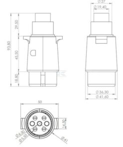 Enchufe de remolque de 7 polos, aluminio, 12 V, terminales roscadas