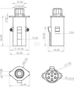 Conector de remolque de 7 polos, aluminio, 24 V, terminales roscadas