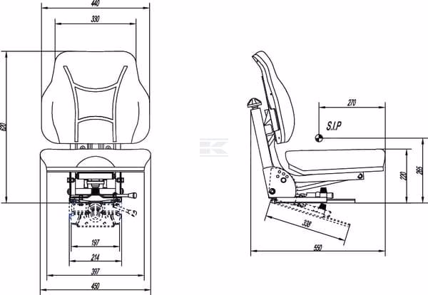 Asiento con suspensión mecánica, en PVC