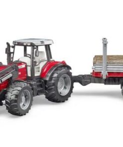 Massey Ferguson 7480 con cargador frontal y remolque de madera
