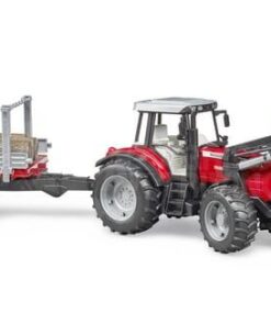 Massey Ferguson 7480 con cargador frontal y remolque de madera
