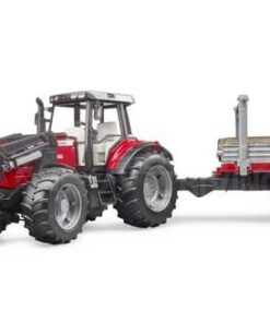 Massey Ferguson 7480 con cargador frontal y remolque de madera