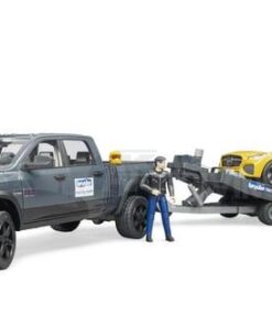 Vehículo RAM 2500 Power Wagon y remolque con coche de carrera Bruder