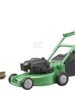 Jardinero con cortacésped y equipo