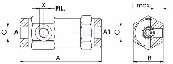 Válvula antirretorno pilotada S.E. 8 Válvula antirretorno pilotada 3/8''
