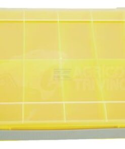 Caja de surtido con 12 compartimentos de polipropileno amarillo, 335 x 225 x 55 mm, Hünersdorff