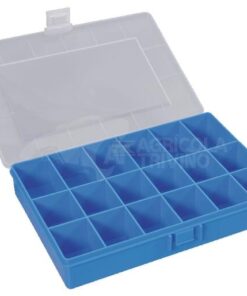 Caja de surtido con 18 compartimentos de polipropileno azul, 250 x 170 x 46 mm, Hünersdorff