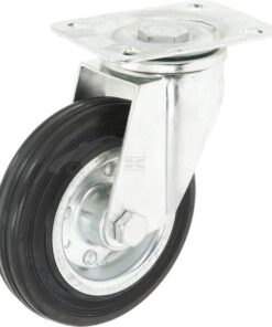 Rueda industrial giratoria en goma: Ø140 x 37,5 mm, placa soporte: 115 x 85 mm. Capacidad: 140 kg, Ro-Carr
