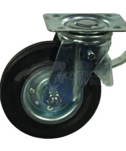 Rueda industrial giratoria en goma: Ø100 x 30 mm, placa soporte con freno: 100 x 80 mm. Capacidad: 90 kg, Ro-Carr