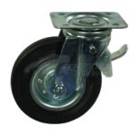 Rueda industrial giratoria en goma: Ø140 x 37,5 mm, placa soporte con freno: 115 x 85 mm. Capacidad: 140 kg, Ro-Carr