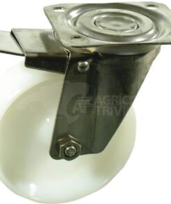 Rueda industrial giratoria en poliamida: Ø125 x 40 mm, placa soporte con freno acero ino x idable: 105 x 85 mm. Capacidad: 150 kg, Ro-Carr