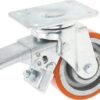 Rueda industrial giratoria en poliuretano: Ø100 x 30 mm, placa soporte con freno: 105 x 85 mm. Capacidad: 200  kg, Ro-Carr