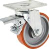 Rueda industrial giratoria en poliuretano: Ø150 x 40 mm, placa soporte con freno: 140 x 110 mm. Capacidad: 400 kg, Ro-Carr