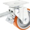 Rueda industrial giratoria en poliuretano: Ø150 x 50 mm, placa soporte con freno: 140 x 110 mm. Capacidad: 600 kg, Ro-Carr