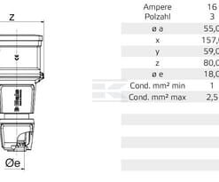 Toma CEE 16A 5P 400V IP54 QC IQ