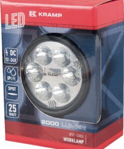 Foco de trabajo LED, 25W, 2000lm, redondo, 10/30V, Ø 117mm, haz de luz concentrado, 6 leds, Kramp 10 Foco de trabajo LED, 25W, 2000lm, redondo, 10/30V, Ø 117mm, haz de luz concentrado, 6 leds, Kramp