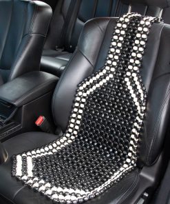 Respaldo con bolas de madera para asiento de coche- negra con acabdos beige