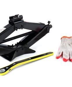 Gato de tijera 2T con mango de llave + Guantes de trabajo AMIO-02479