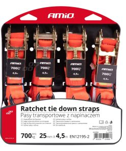 Juego cintas de amarre con tensor 700kg 25mm 4,5m 4 unid  BELT-03