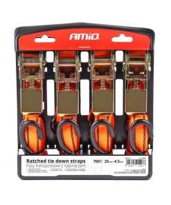 Juego cintas de amarre con tensor 700kg 25mm 4,5m 4 unid  BELT-03