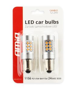 Żarówki LED CANBUS 3030 24SMD 1156 BAU15S PY21W Amber 12V/24V 10 Żarówki LED CANBUS 3030 24SMD 1156 BAU15S PY21W Amber 12V/24V