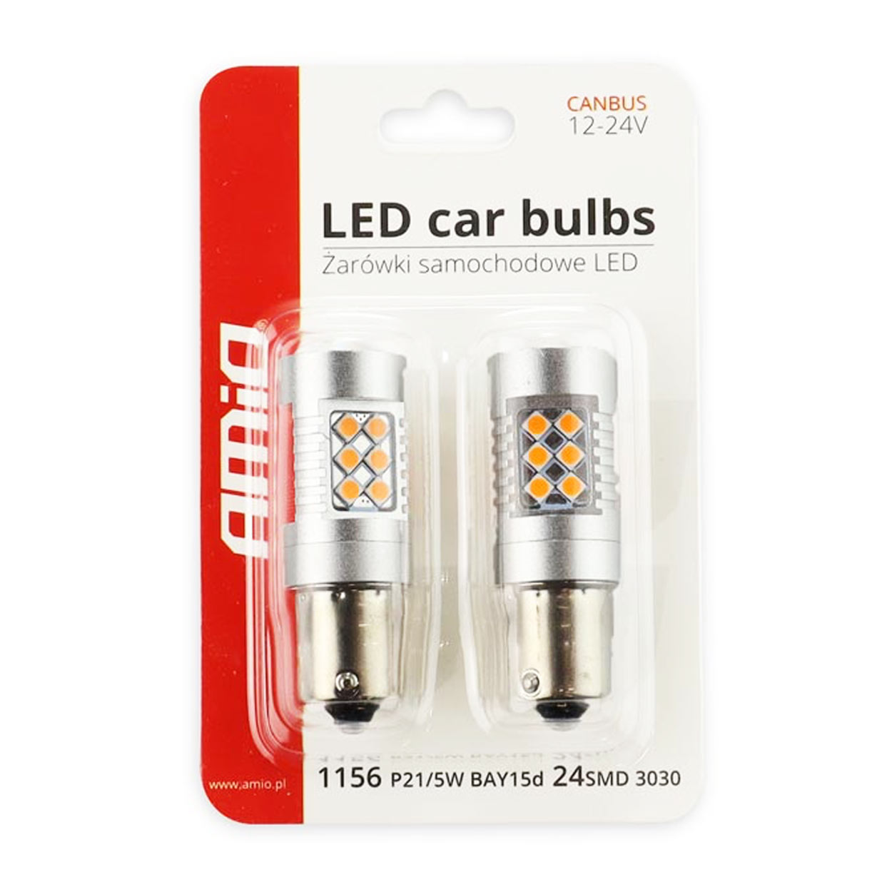 Żarówki LED CANBUS 3030 24SMD 1156 BAU15S PY21W Amber 12V/24V 3 Żarówki LED CANBUS 3030 24SMD 1156 BAU15S PY21W Amber 12V/24V
