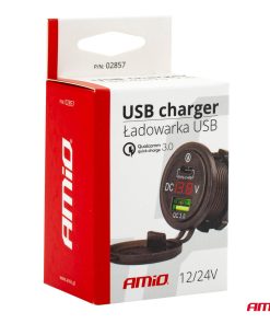 Cargador impermeable con chequeador de voltaje USB+USB-C 12/24V MOD-07