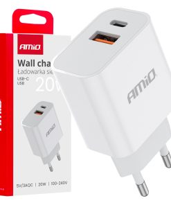 Cargador de pared PRO-09 USB+USB-C 20W Quick Charge 230V