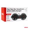 Ventilador de coche para reposacabezas con cargador USB 2x4" 12V