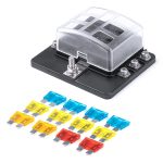 Caja de fusibles con carril negativo LED 6 tomas + 12 fusibles
