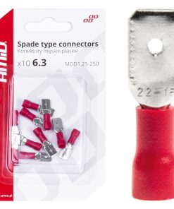 Terminal Plano Macho Rojo 6.3mm 0.5-1.5mm2 10A 10 uds.
