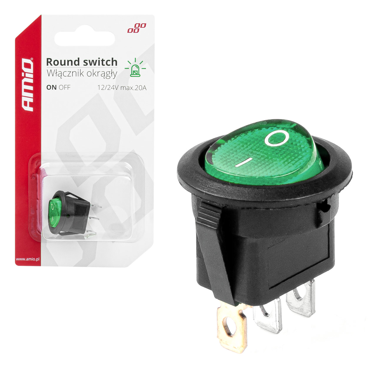 Interruptor Redondo Verde 12/24V 20A ON/OFF 1 Interruptor Redondo Verde 12/24V 20A ON/OFF