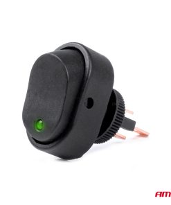 Interruptor Elíptico Piloto Verde 12/24V max 30A ON/OFF