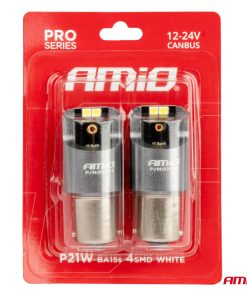LED CANBUS PRO series BA15S P21W 4x3030 SMD White 12/24V AMIO-03583
