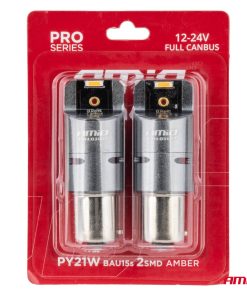 Bombillas LED FULL CANBUS PY21W 2x1860 SMD amber 12V 24V AMIO-03604