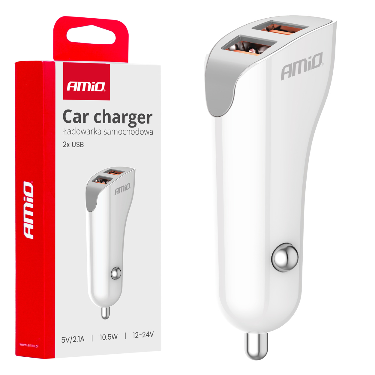 Cargador de coche 2x USB-A 2.1A 12/24V AMiO-03874 1 Cargador de coche 2x USB-A 2.1A 12/24V AMiO-03874