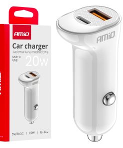 Cargador de coche USB-A+ USB-C 20W 12/24V AMiO-03875