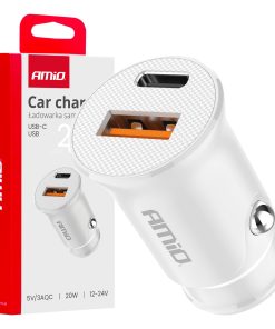 Cargador de coche USB-A + USB-C 20W 12/24V AMiO-03877