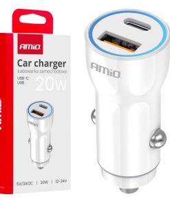 Cargador de coche USB-A + USB-C 20W 12/24V AMiO-03881