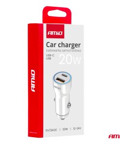 Cargador de coche USB-A + USB-C 20W 12/24V AMiO-03881